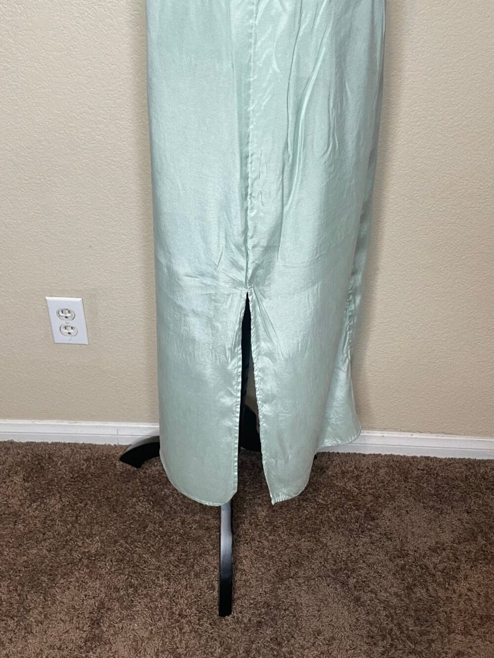 H&M Sage Green Lyocell Halter Maxi Dress Open Back Side Slit Clean Girl Size S - Picture 8 of 16